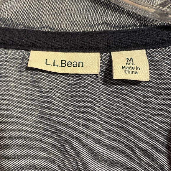 LL Bean Size Med Rosy Pink and Navy Striped LS Tee 100% Cotton 4 Button Placket - Picture 2 of 6